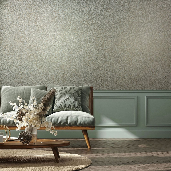 Vliestapete in Blau, Gold Blattmotiv Floral Natur - WA457135