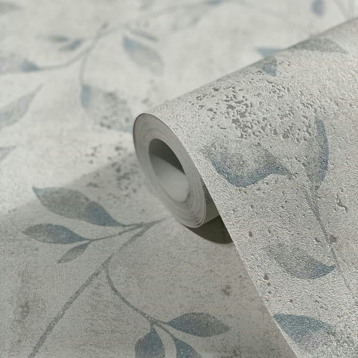 Vliestapete mit Blattmotiv und Metallic Effekt Greige Floral - WA450203