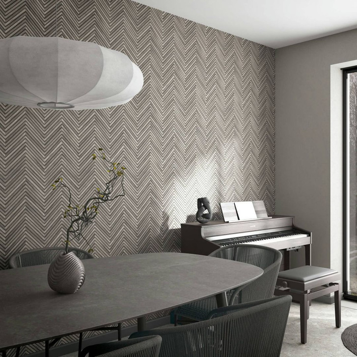 Vliestapete mit Fischgratmuster und Holzoptik grau Holzoptik - WA444789