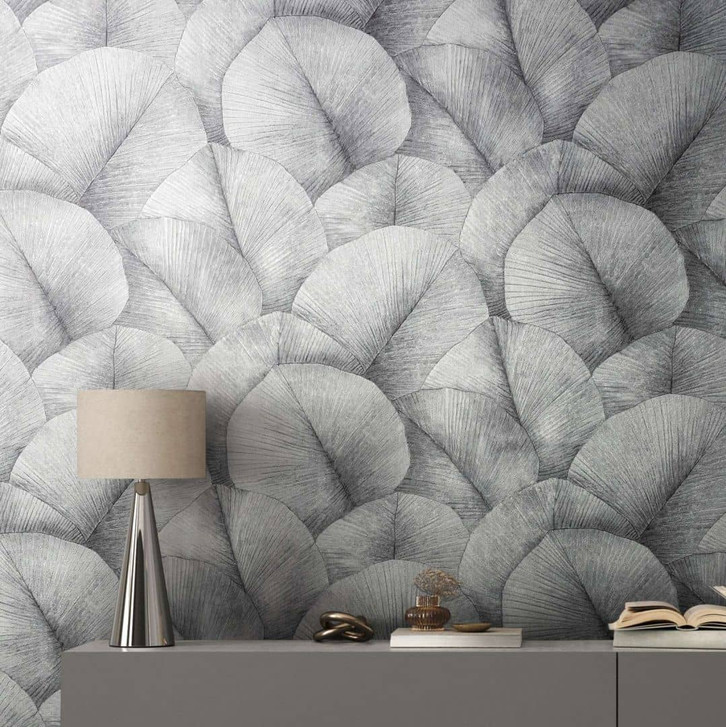 Vliestapete mit grossem Blattmotiv grau Floral - WA508075