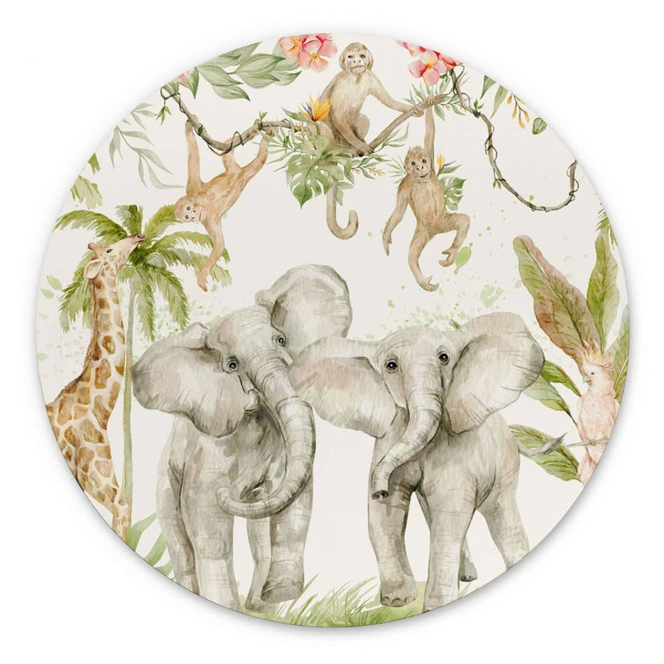 Wandbild Tiere im tropischen Dschungel - Alu-Dibond - UN Designs - Rund - WA394946