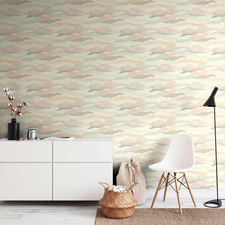 Abstrakte Tapete Berge Aquarell - Vliestapete in Rosa Beige Grau - Mustertapete - WA458772