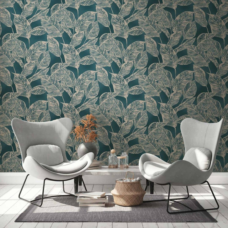 Blätter-Tapete - Vliestapete Floral von A.S. Création Blau Braun Natur PVC-Frei 386631 - WA395597