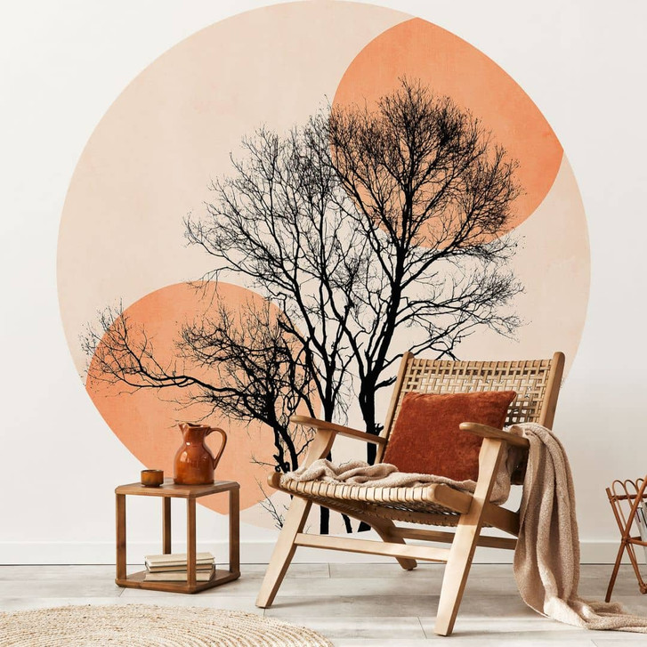 Fototapete Sonne und Mond in Orange - Kubistika - Rund - Selbstklebend/Vlies - WA470196