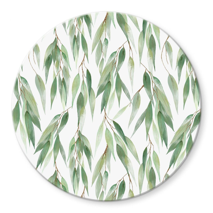 Glasbild Zweige mit grünen Blättern - UN Designs - Rund - WA424824