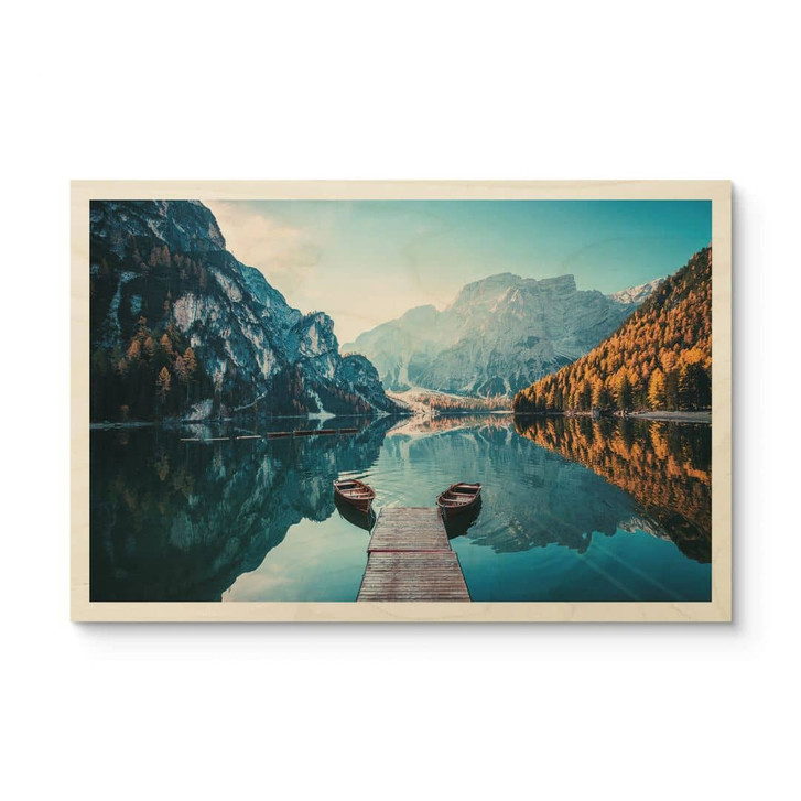 Holzbild Holzsteg am Pragser See in den Dolomiten - WA432571