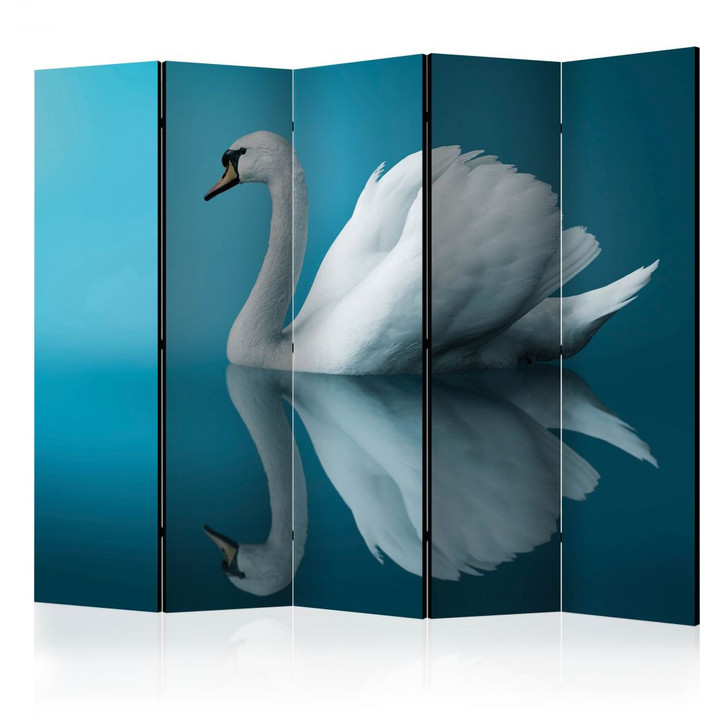 Paravent, Raumteiler freistehend, Trennwand - Schwan in Reflexion , 5-teilig - 225 x 172 cm - WA455993