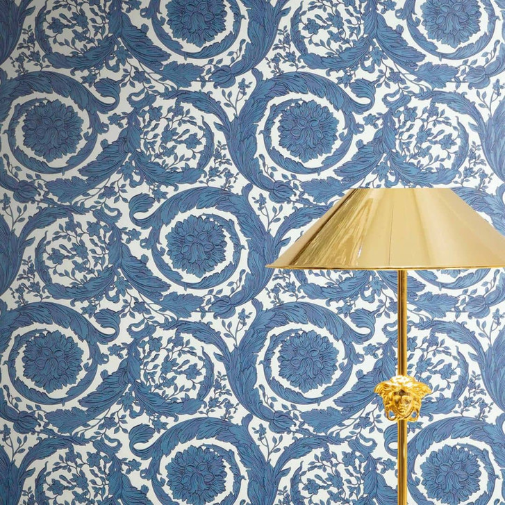 Versace Vliestapete Barocco Neo Klassik Floral Ranken Blau Weiss elegant - WA506923