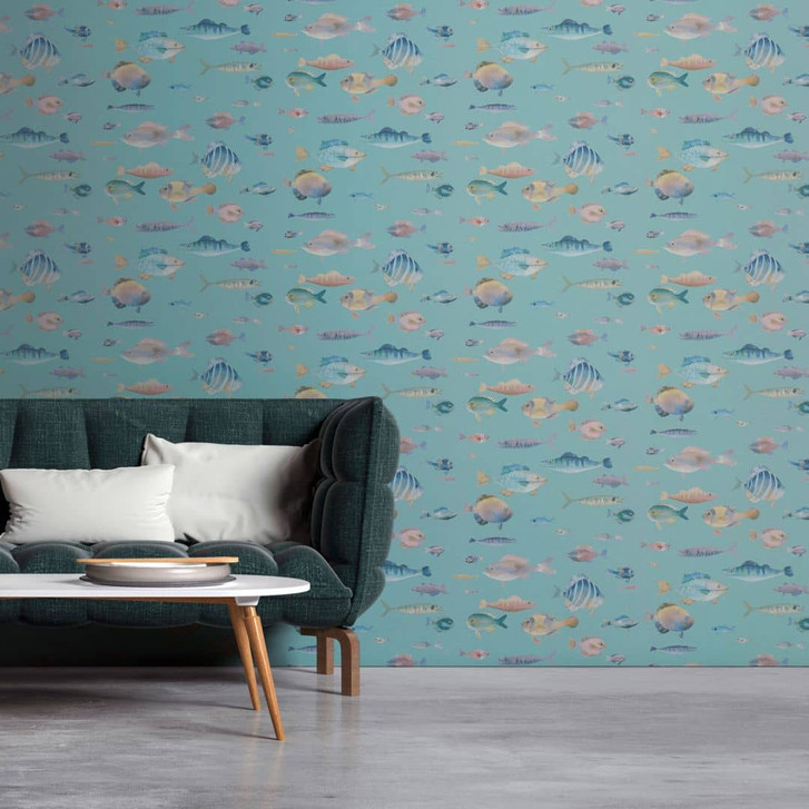 Maritime Tapete Fische Mintgrün - Vliestapete mit Unterwasser-Motiv - Kindertapete - WA465181