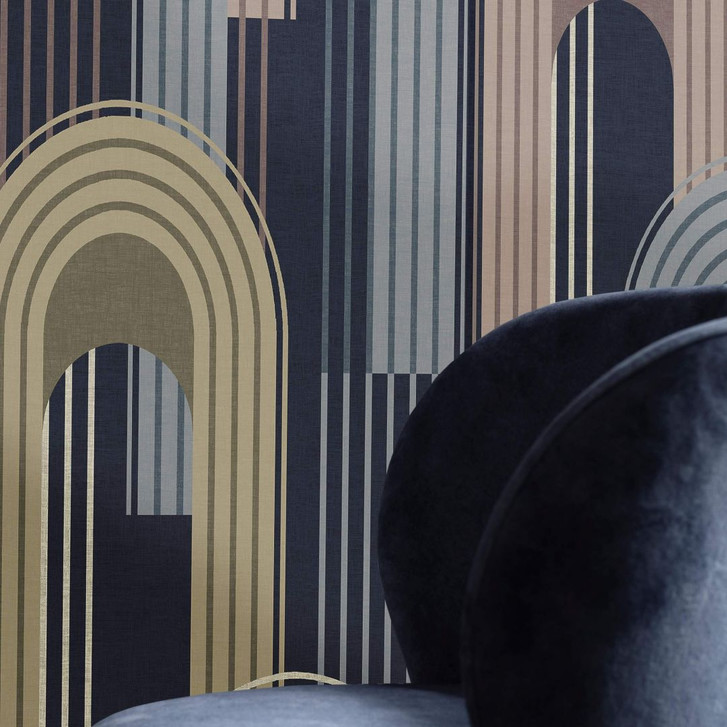 Vliestapete mit Rundbogen Motiv in blau, beige Grafisch - WA450293