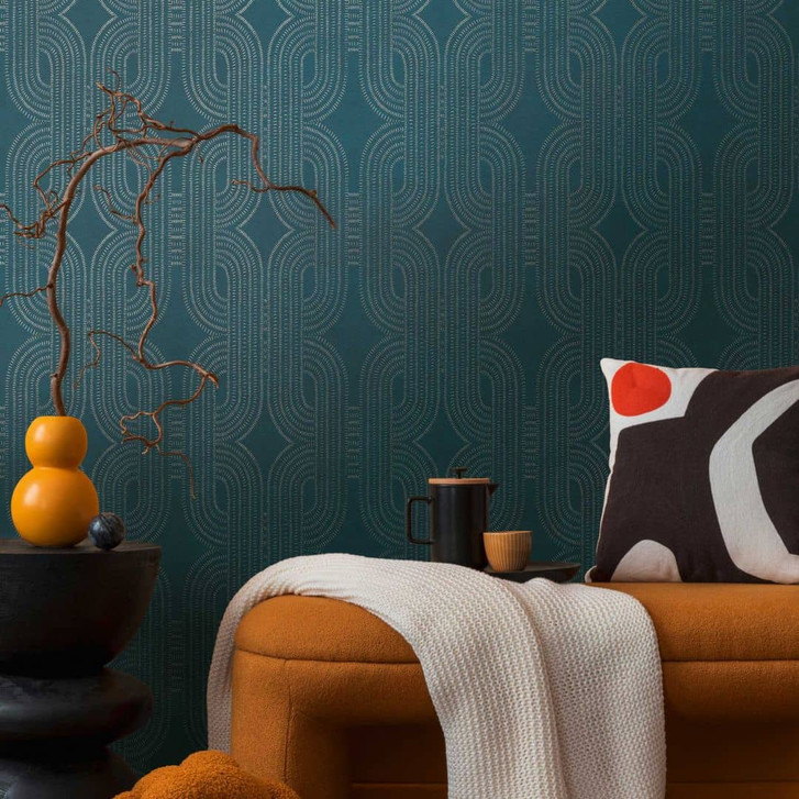 Geometrische Tapete Petrol Silber - Vliestapete mit modernem Linienmuster - Strukturtapete - WA457021