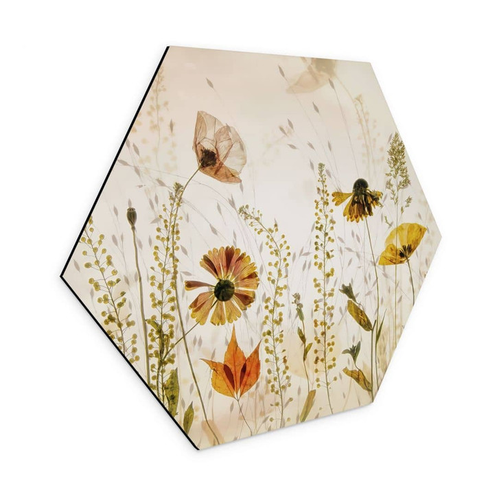 Hexagon Wandbild Wilde Wiesenblumen im Sonnenlicht - Talen - Alu-Dibond - WA431289