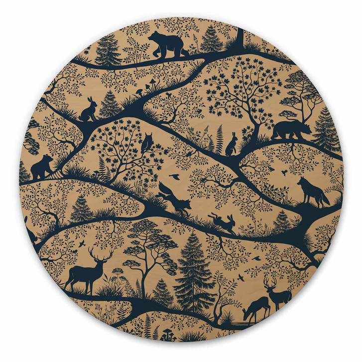 Holzbild Tier Silhouetten im nordischen Wald - Oliver Robins - Rund - WA515860