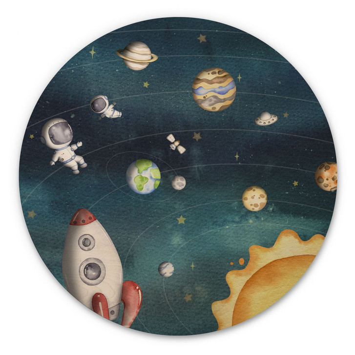 Holzbild Weltraum Abenteuer mit Astronauten - Oliver Robins - Rund - WA401229