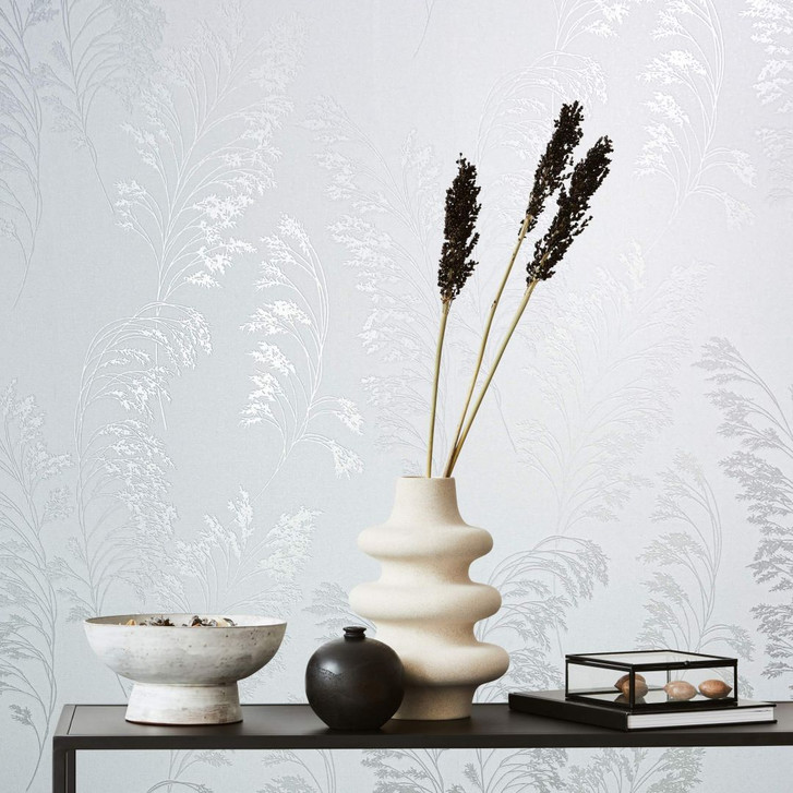 Vliestapete mit sanftem Blattmotiv weiss, pearl Floral - WA446257
