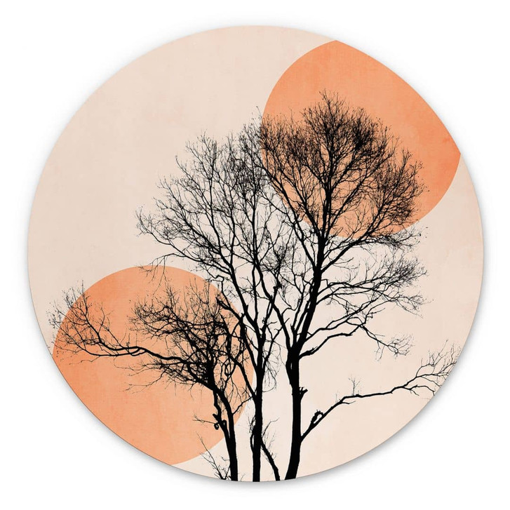Wandbild Sonne und Mond in Orange - Kubistika - Alu-Dibond - Rund - WA395104