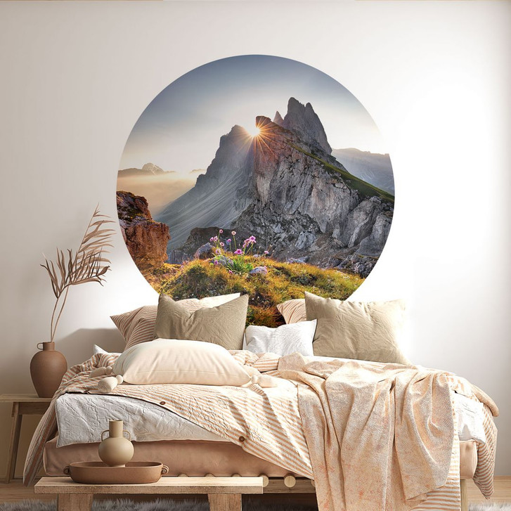 Wandtattoo Sonnenaufgang über den Bergen in Südtirol - Rund - WA430065