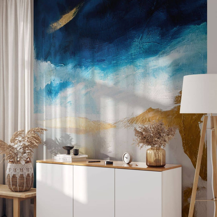Fototapete Pinselstriche Blau und Gold - Abstrakte Tapete - Haniff - WA398543