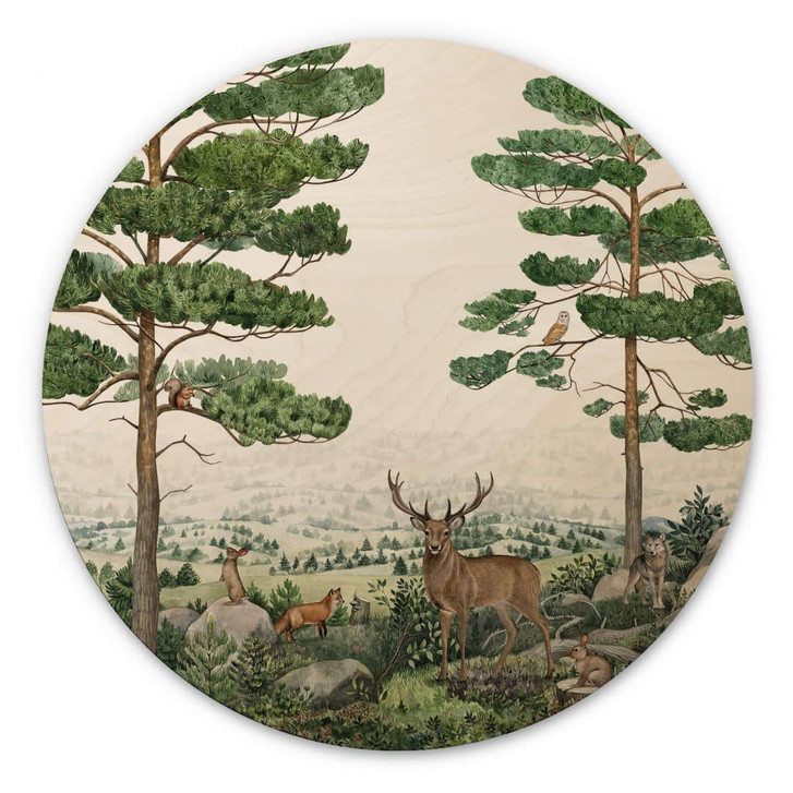 Holzbild Kikki Belle - Tierische Abenteuer im Grünen - Rund - WA355313