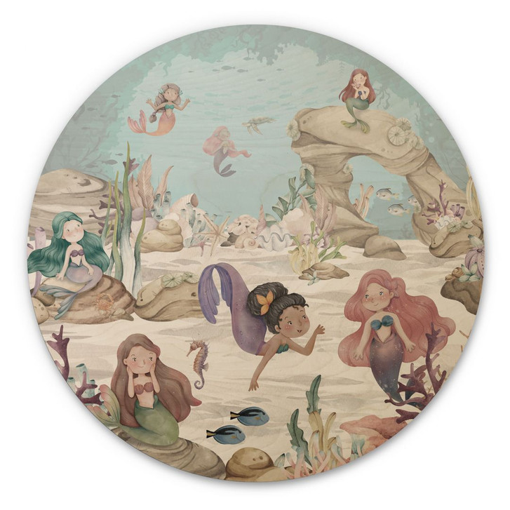 Holzbild Magisches Unterwasserreich der Meerjungfrauen - Oliver Robins - Rund - WA432480
