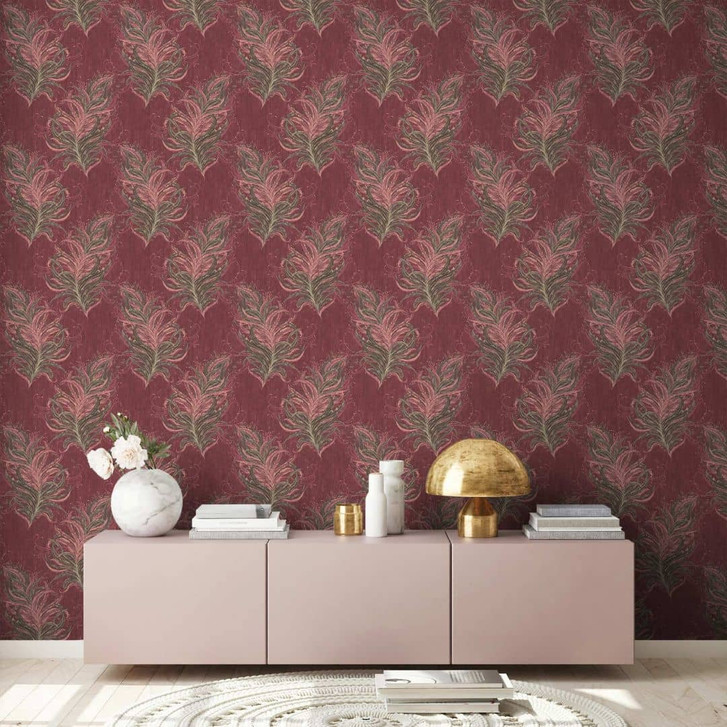 Livingwalls Tapete mit Federn Mata Hari Vliestapete rot, braun, gold, rosa - WA328163