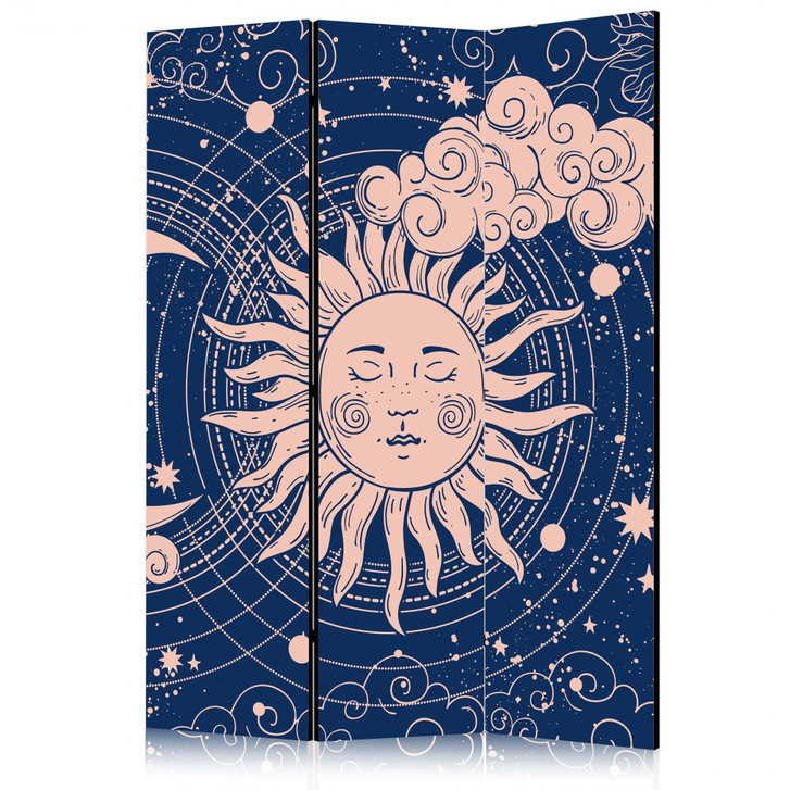 Paravent, Raumteiler freistehend, Trennwand - Cosmic Harmony: Sun and Moon Illustration - WA442521