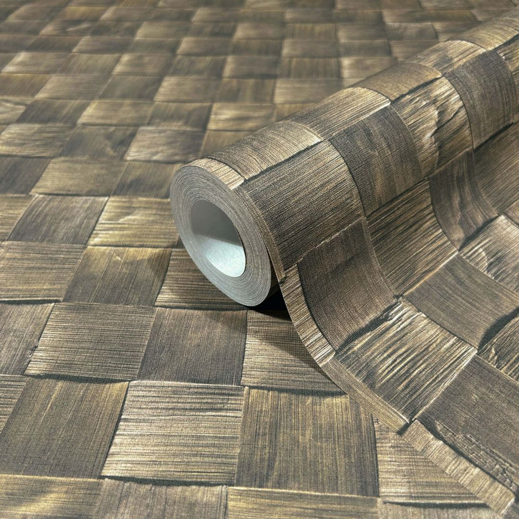 Vliestapete in 3D-Flechtoptik aus Holz braun 3D-Optik - WA450859