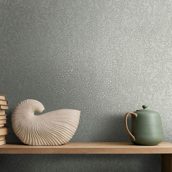 Vliestapete in Grau Blattmotiv Floral Natur - WA457133