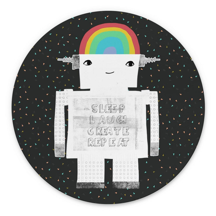 Wandbild Regenbogen-Roboter Sleep Laugh Create - Treechild - Alu-Dibond Rund - WA492386