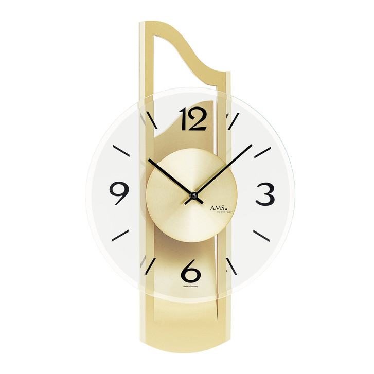 Wanduhr Holzgehäuse 3D messinglackiert mit Messing-Auflage - UG100653