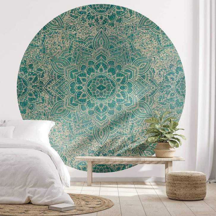 Fototapete Orientalisch - Mandala Boho Gold-grün - Bloomery Decor - Rund - Selbstklebend/Vlies - WA485429