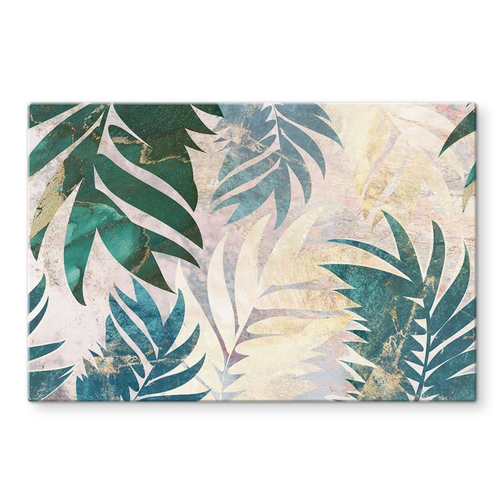 Glasbild Exotische Palmenblätter in Gold-grün - Manovski - WA471629