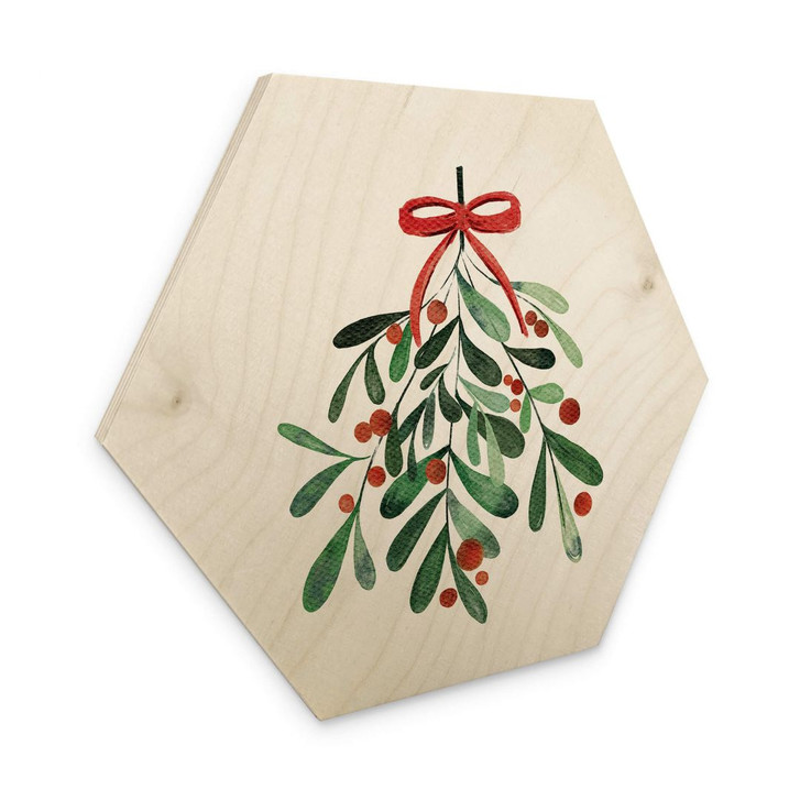 Hexagon Holzbild Weihnachtlicher Mistelzweig - Kristina - WA400339