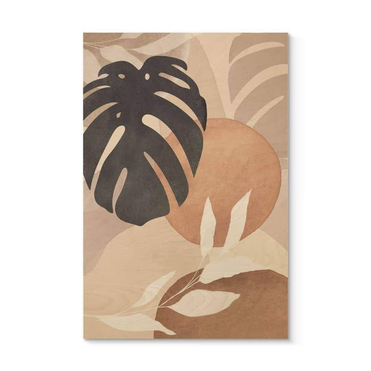 Holzbild Boho Monstera Pflanze in Naturtönen - Melloi Art Prints - WA472048