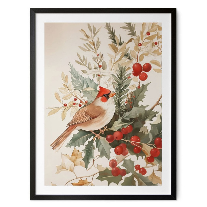 Poster Wintermotiv - Kardinalsvogel mit Beerenzweig - Melloi Art Prints - WA498091
