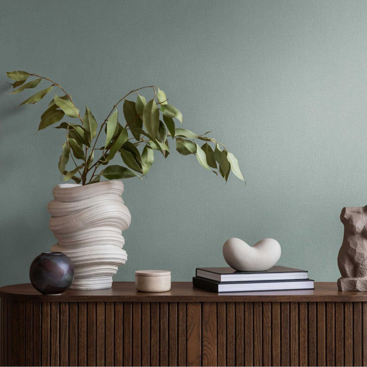 Unitapete mit Leinen-Optik Salbeigrün – Einfarbige Vliestapete – Strukturtapete modern - WA458876