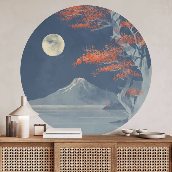 Wandtattoo Vollmond über dem Gipfel des Fuji-san - Roze - Rund - WA451937