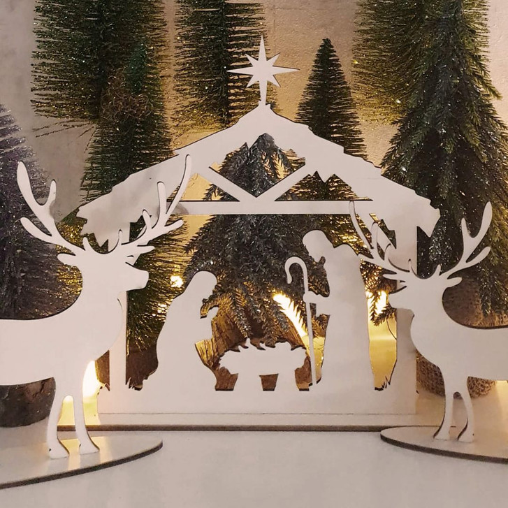 Weihnachtsdeko aus Holz - Krippe zum Hinstellen - Weihnachtskrippe - Pappel - WA425902