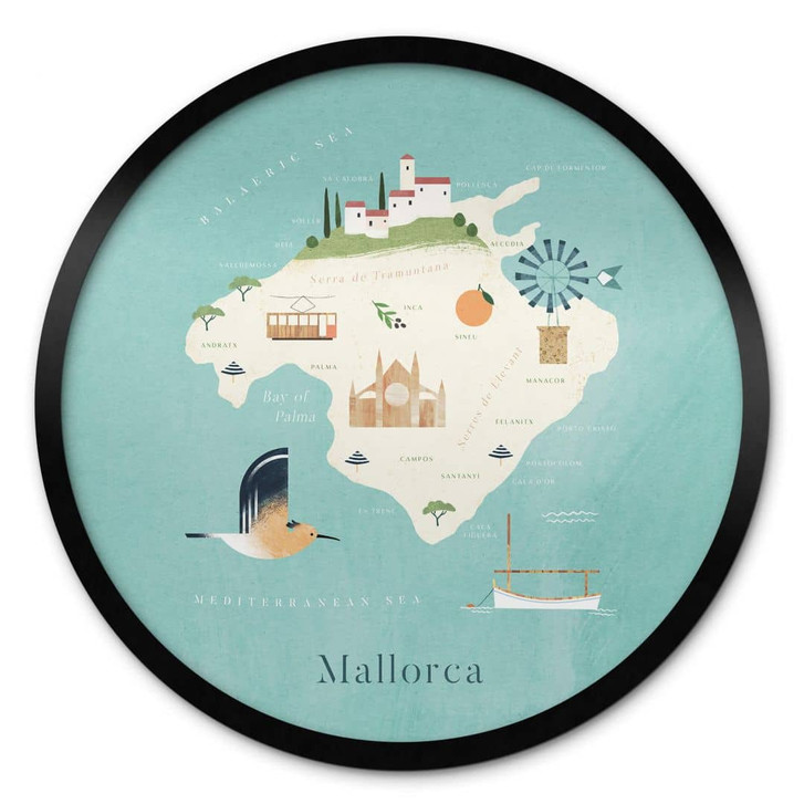 Poster Karte von Mallorca - Reiseposter Rund - Rivers - WA408280