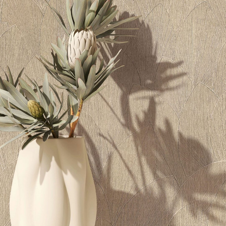 Vliestapete mit strukturiertes Blattmotiv beige Floral - WA445457
