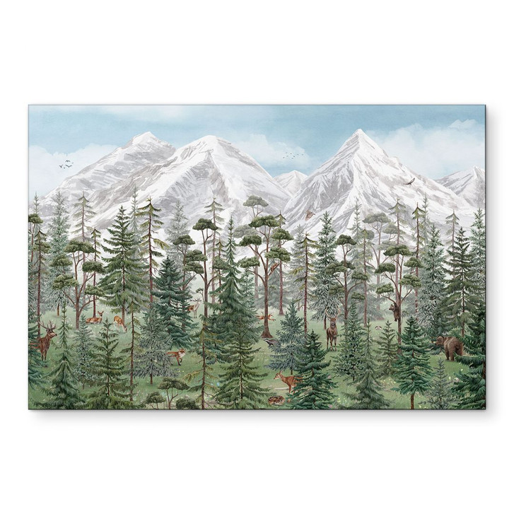 Wandbild Waldtiere im grünen Alpenwald - Kikki Belle - Alu-Dibond - WA492090
