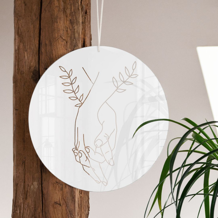 Acrylglasbild, Fensterbild zum Aufhängen - Line Art - Liebespaar Händchen haltend - Lizde - Rund - WA421628