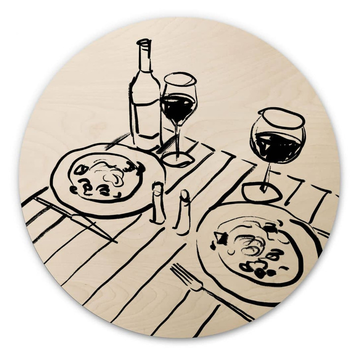 Holzbild Stillleben-Dinner mit Wein - Treechild - Rund - WA471956