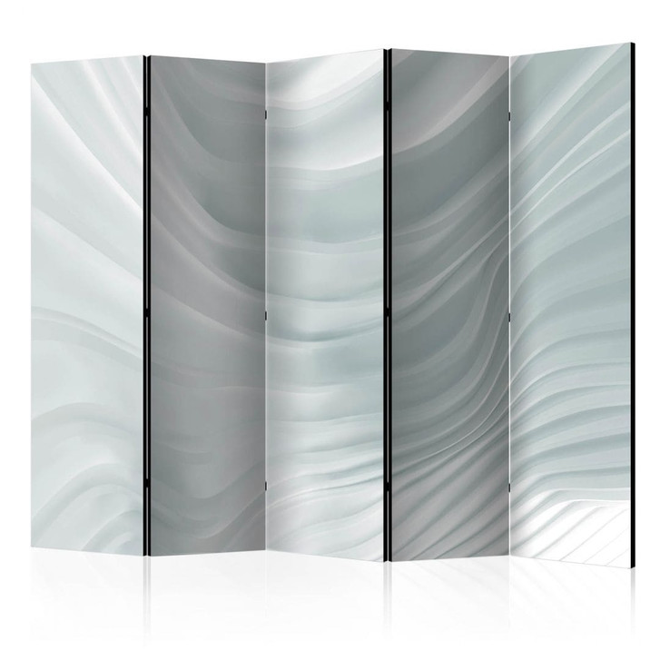 Paravent, Raumteiler freistehend, Trennwand - Gewelltes Weiss , 5-teilig - 225 x 172 cm - WA453059