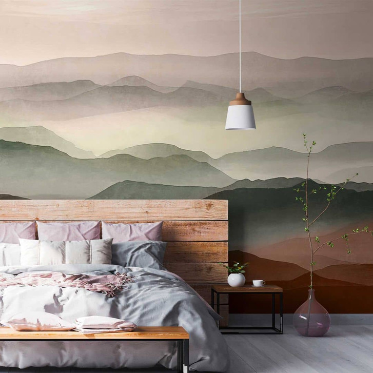 3D-Fototapete Landschaft Braun Grün - Vliestapete mit Bergmotiv für Schlafzimmer - WA418402