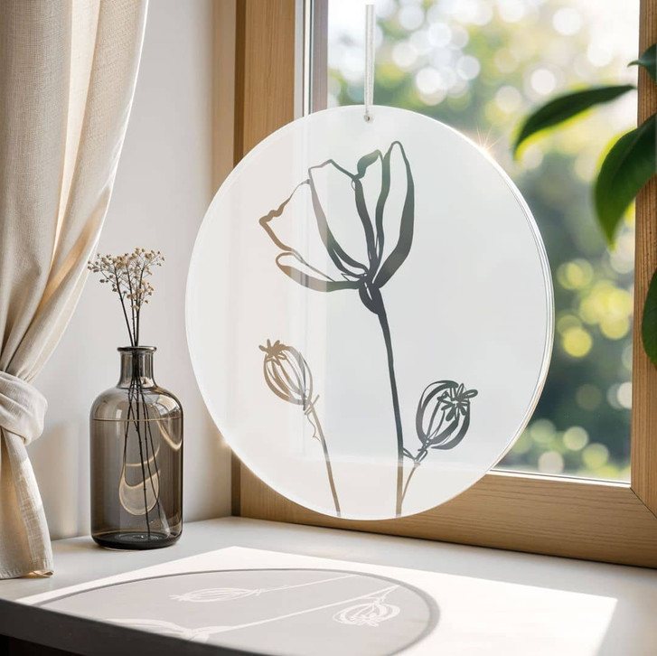 Acrylglasbild, Fensterbild zum Aufhängen - Line Art Mohnblume - Cats & Dotz - Rund - WA491256