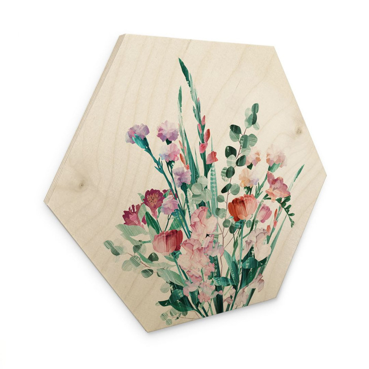 Hexagon Holzbild Wildblumen Bouquet im Frühling - Goed Blauw - WA482342