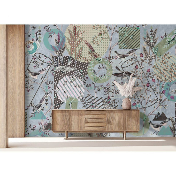 Livingwalls Fototapete Walls by Patel 3 Bird`S Playground 2 blau, grün, grau, braun - WA327853