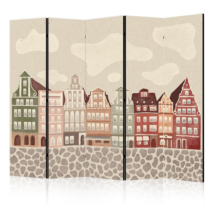 Paravent, Raumteiler freistehend, Trennwand - Solny Square Against a Sky with Clouds Background, 5-teilig - 225 x 172 cm