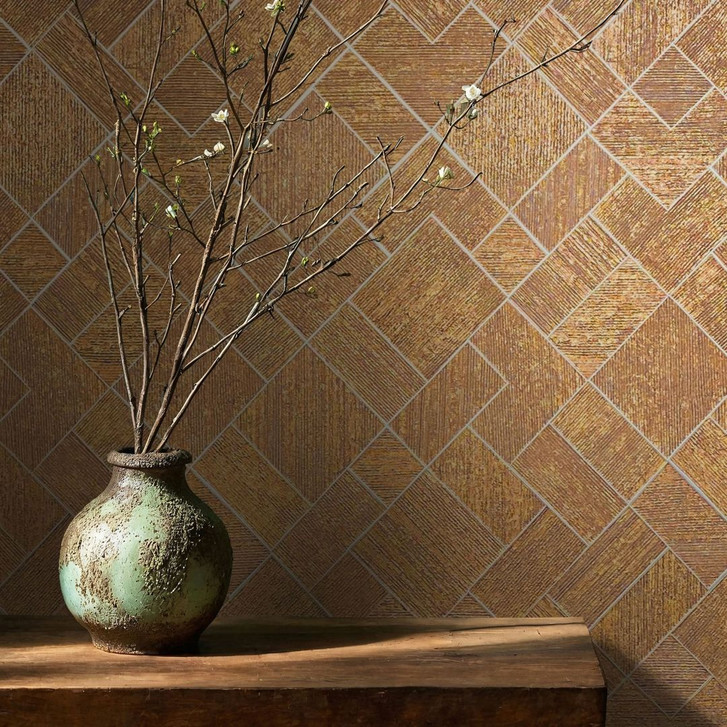 Vliestapete in Gold Karriert, Rautenmuster Grafisch Geometrisch - WA457117